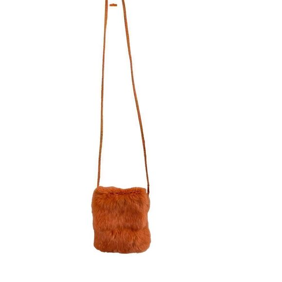 Wilson Leather: Maxima Small Rabbit Fur Crossbody Purse in Orange - Picture 8 of 13